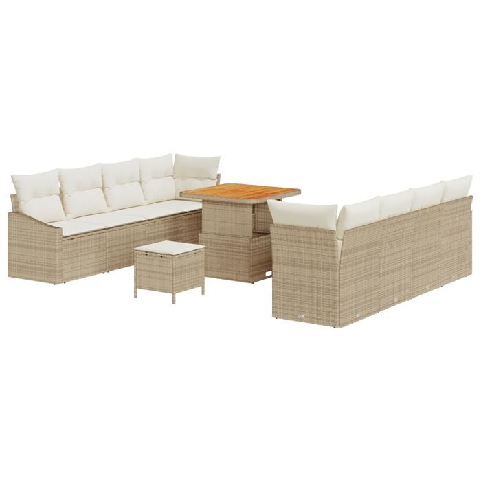 VidaXL ensemble de canapé de jardin 11 pièces avec coussins beige poly rattan 3364576