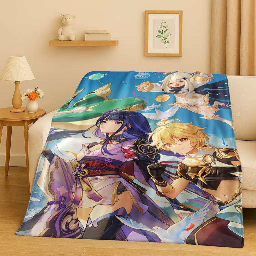 3D Genshin Impact Game Cartoon Flannel Blanket,Ultra Soft Warm Plush Throw for Home Bedroom Bed Sofa Cover Picnic Girl Gift