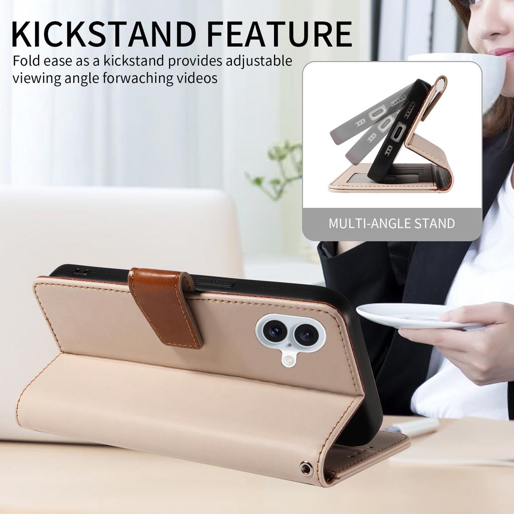For iPhone 16 Plus Case RFID Blocking PU Leather Wallet Flip Phone Cover with Wrist Strap