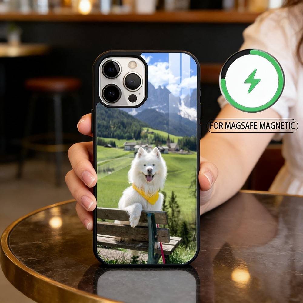 

Cute Pet Dog Samoyed Magnetic For Magsafe Wireless Charging Phone Case For iPhone17,16,15,14,13,12,11 Plus,Pro Max iPhone16PROMAX