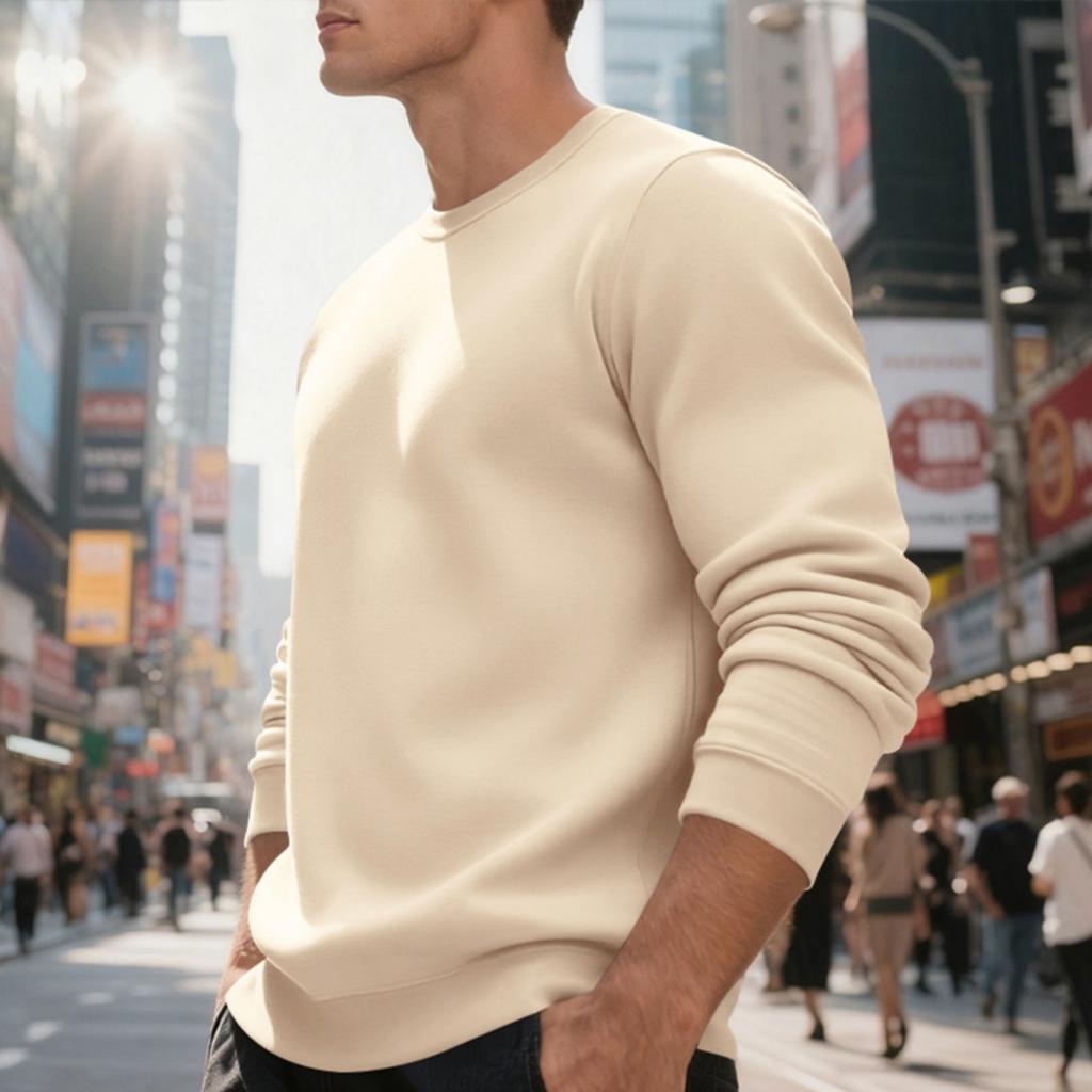 Men's Vintage Crewneck Long Sleeve Sweatshirt | Solid Color Loose Fit Casual Pullover | Retro Streetwear For Daily & Weekend Wear