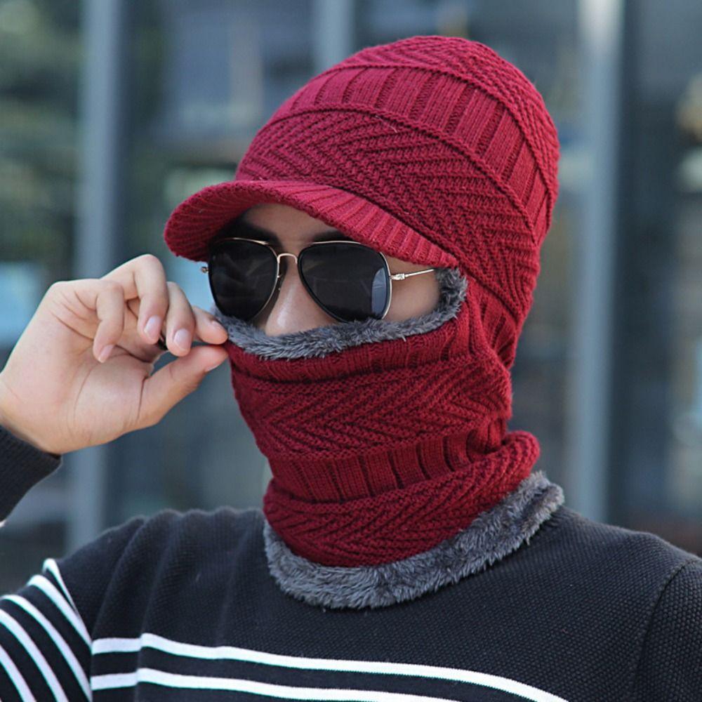 Woolen Yarn Skullies Beanies Hats Warm Ring Scarf Men Balaclava Winter Beanies  for Men Women