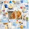 10/30/50pcs Blue Ins Style Cream Art Cartoon Stickers Aesthetic Food Milk Bread Sticker Decorative Phone Diary Kawaii Decals Toy