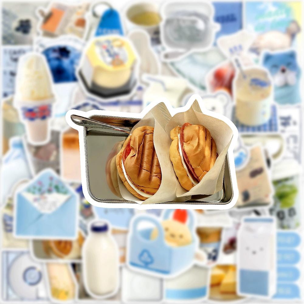 10/30/50pcs Blue Ins Style Cream Art Cartoon Stickers Aesthetic Food Milk Bread Sticker Decorative Phone Diary Kawaii Decals Toy