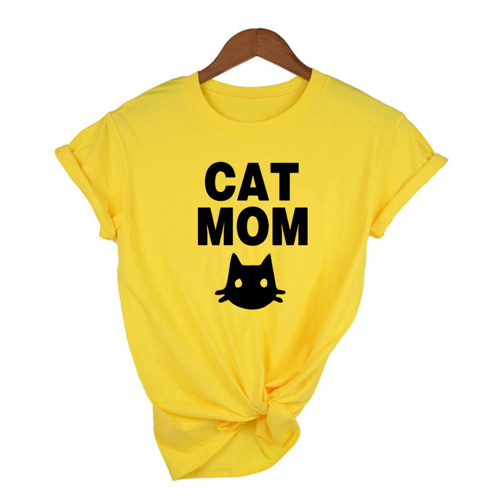 Stay At Home Cat Mom Print Women Shirts Casual Cute Cartoon White Summer Short Sleeve O