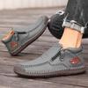 Men's High-top Casual Leather Shoes Hand-stitched Plus Size 38-50 Non-slip Soft Sole Flats with Zipper for Walking Working