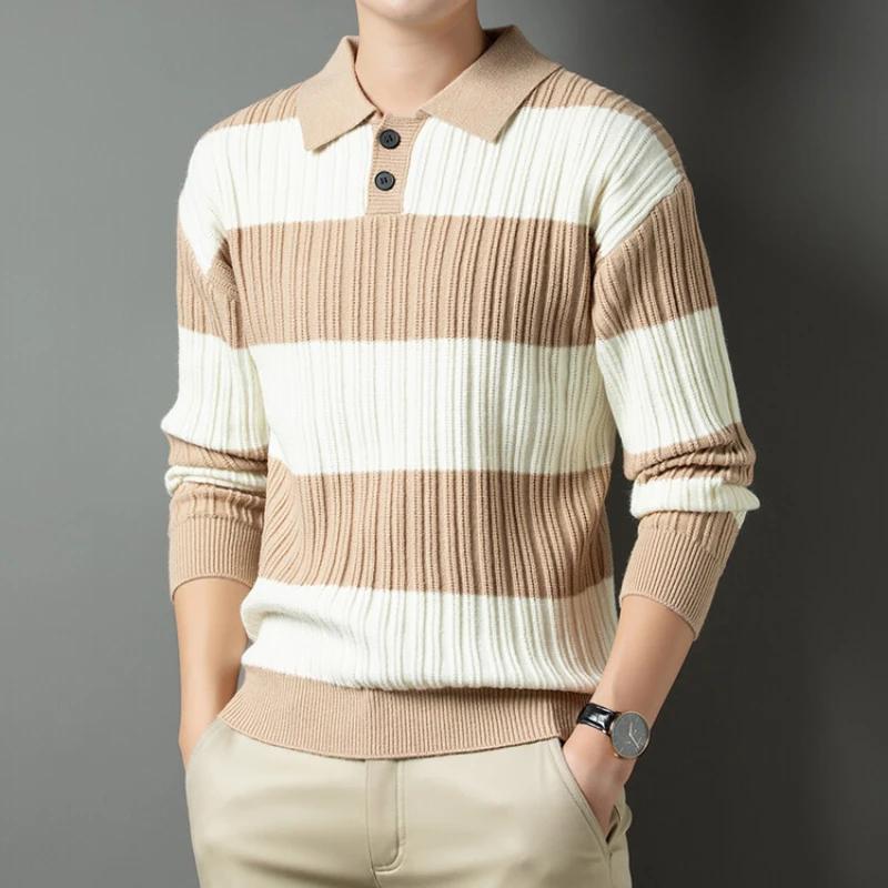 

Men s Pullover Sweater Fashion Thick Warm Striped Pullovers Men Business Casual Knitwear 2XL хаки
