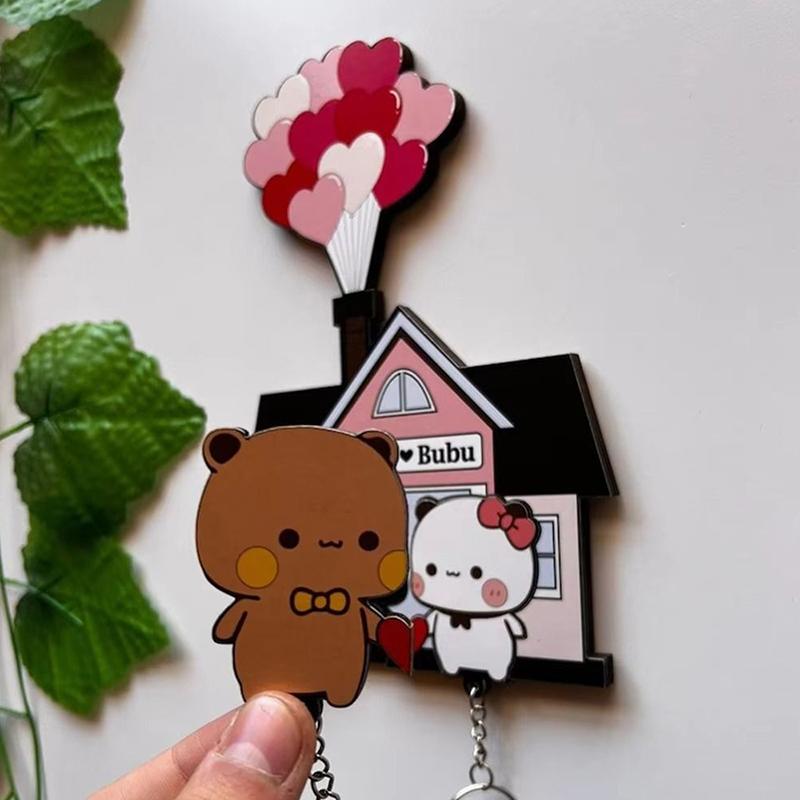 Wall Key Holder Panda Bubu And Dudu Acrylic Keychain Hanger Cartoon Backpack Charm Key Ring Pendant Accessory Couple Gift