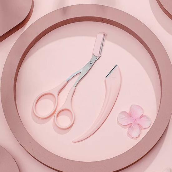 Eyebrow Trimmer Scissors with Comb Stainless Steel Non-Slip Precision Eyebrow Razor Men Women Brow Hair Removal Grooming Tool