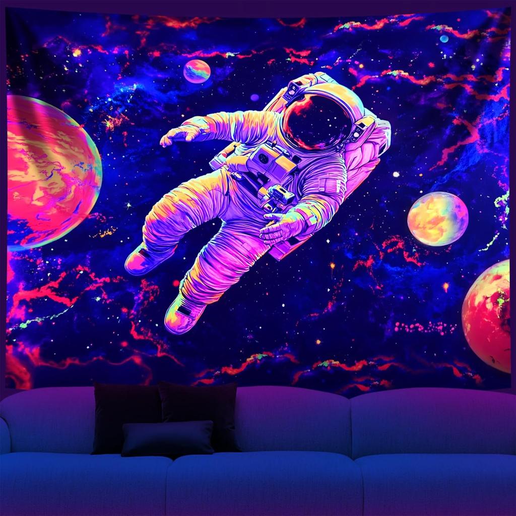 NYZE Astronaut Space Tapestry for Bedroom, Glow In the Dark Room Decor Wall Tapestries, Cool Galaxy Planet Wall Hanging, Wall Ha