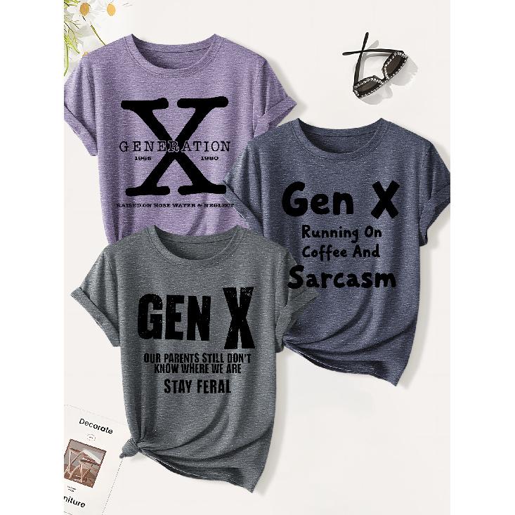 3 Pack of women's summer tops | Gen X Modern American-style slogan print T Shirt | Cute and trendy casual round-neck short-sleeve suit | 2026 Summer