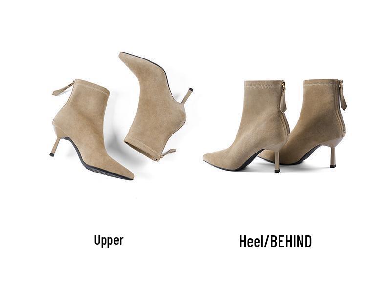 2025 Autumn/Winter Stretch Suede Stiletto Heel Pointed Toe Ankle Boots – Sexy, Soft, Comfortable Sock Design