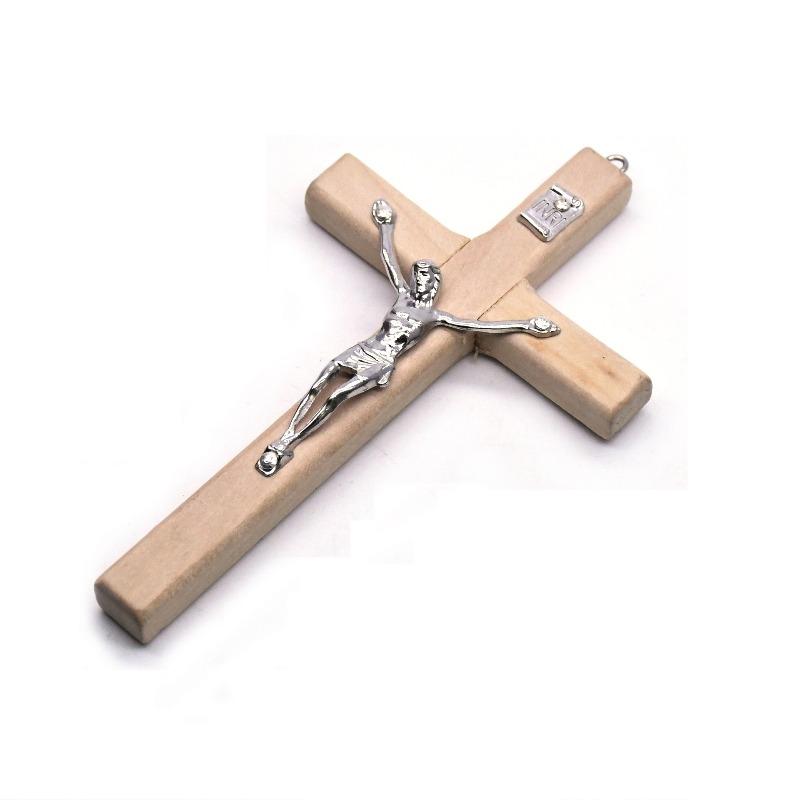 1pc Handmade Wooden Cross Christ Statue Religious Prayer Hand Holding Cross Pendant
