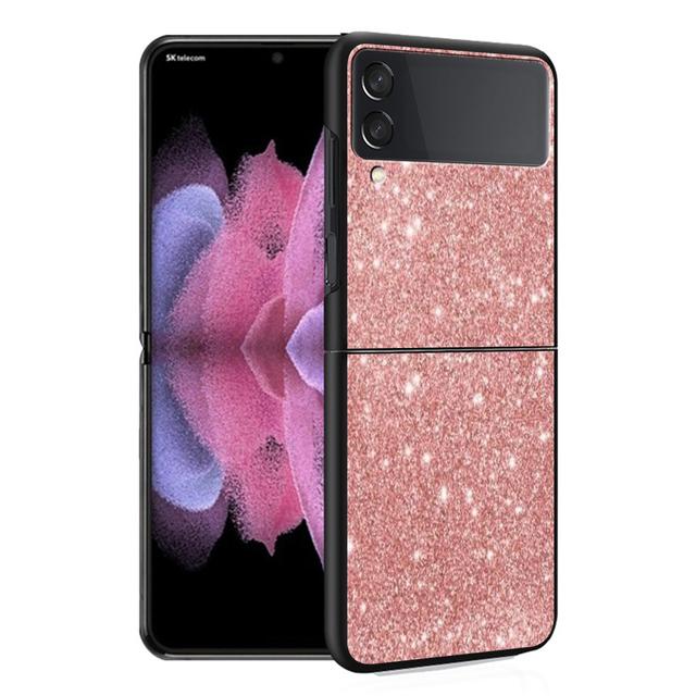 Hülle Funda für Samsung Galaxy Z Flip 4 Z Flip 3 5g Zflip Zflip3 Flip4 Hart-PC Gold Rosa Rose Glitzer Herzen Fundas Hart-PC
