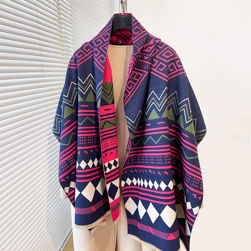 Simple Casual Style Contrasting Colors Double-Sided Imitation Cashmere Scarf Winter High-End Warm Shawl