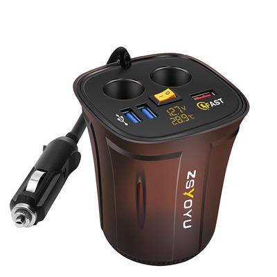 Car Charger Socket Adapter Splitter 2 Socket QC3.0 Fast Quick Charge Charging Cup Holder LED Voltmeter Display Switch