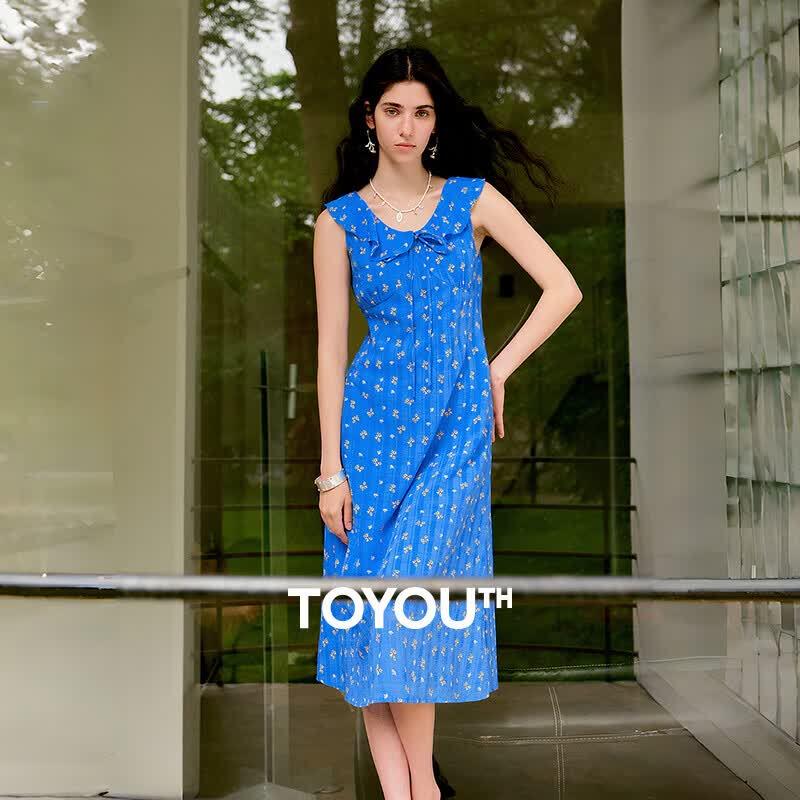 Chuyu Women s Retro Floral Ruffle-Waist French Tea Dress S