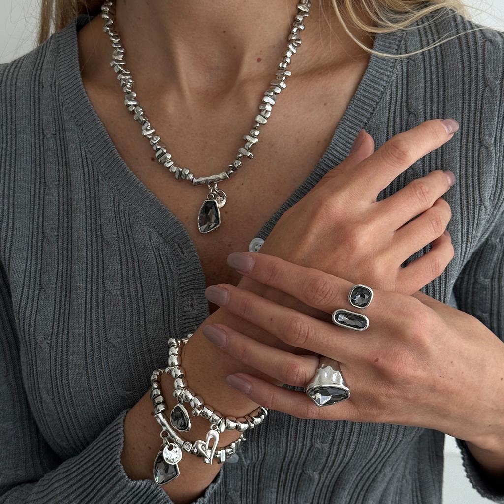 Irregular Design Ccb Beaded Necklace, Light Luxury High-Grade Acrylic Diamond Collarbone Necklace Set