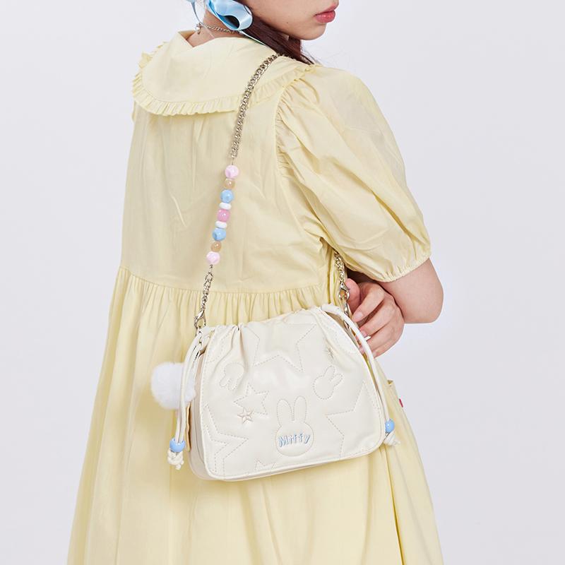 New Miffy Synthetic Leather Shoulder Bag, Bucket Bag, Chain Bag, Crossbody Bag Regular Women's White/Pink MF2444-01