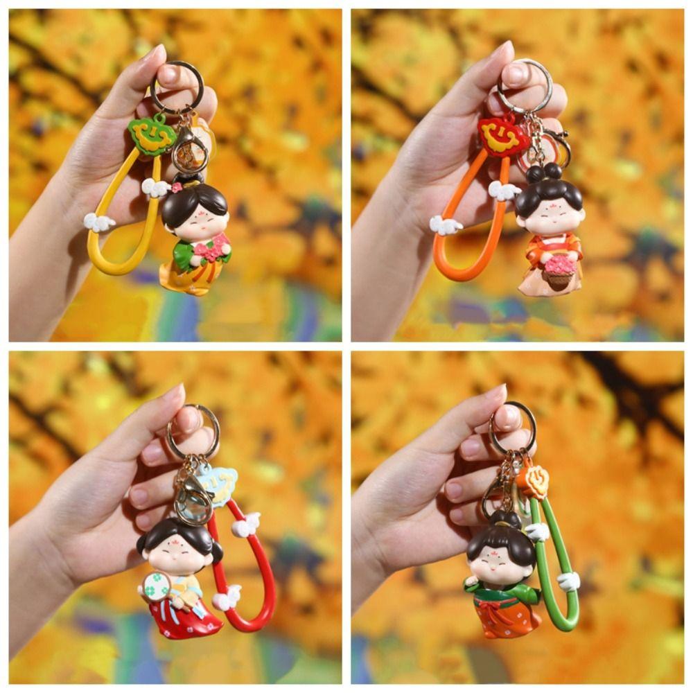 Resin Tang Dynasty Doll Pendant Anti-lost Car Key Ring Ornaments Chinese Style Keychain  Key Decor