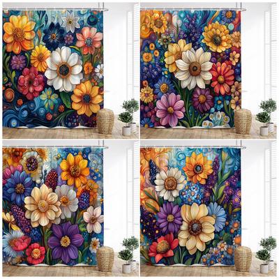 Vintage Boho Floral Shower Curtains Colourful Flowers Botanical Pattern Modern Polyester Fabric Home Bathroom Curtain Decor Set