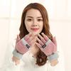 Autumn and winter wool flip gloves men's and women's new knitted double-layer thickened warm-keeping half-finger cycling gloves