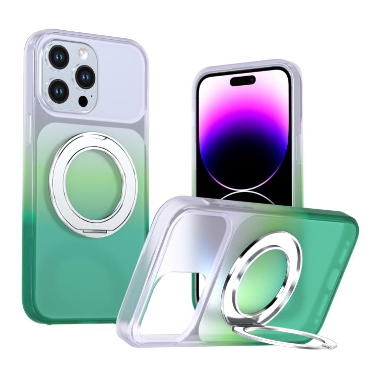 Phantom Skin Feel Gradient PC+TPU Phone Case With 360° Rotating Metal Holder, Magnetic Wireless Charging Shockproof Protective Cover
