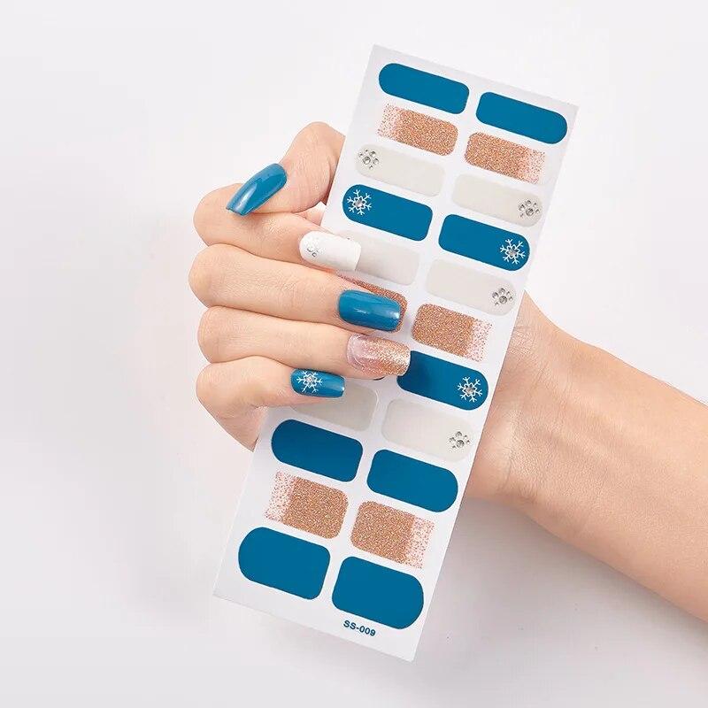Baking Free Fashionable Blue Diamonds Nail Art Stickers Collection Manicure DIY Nail Polish Strips Wraps for Party Decor
