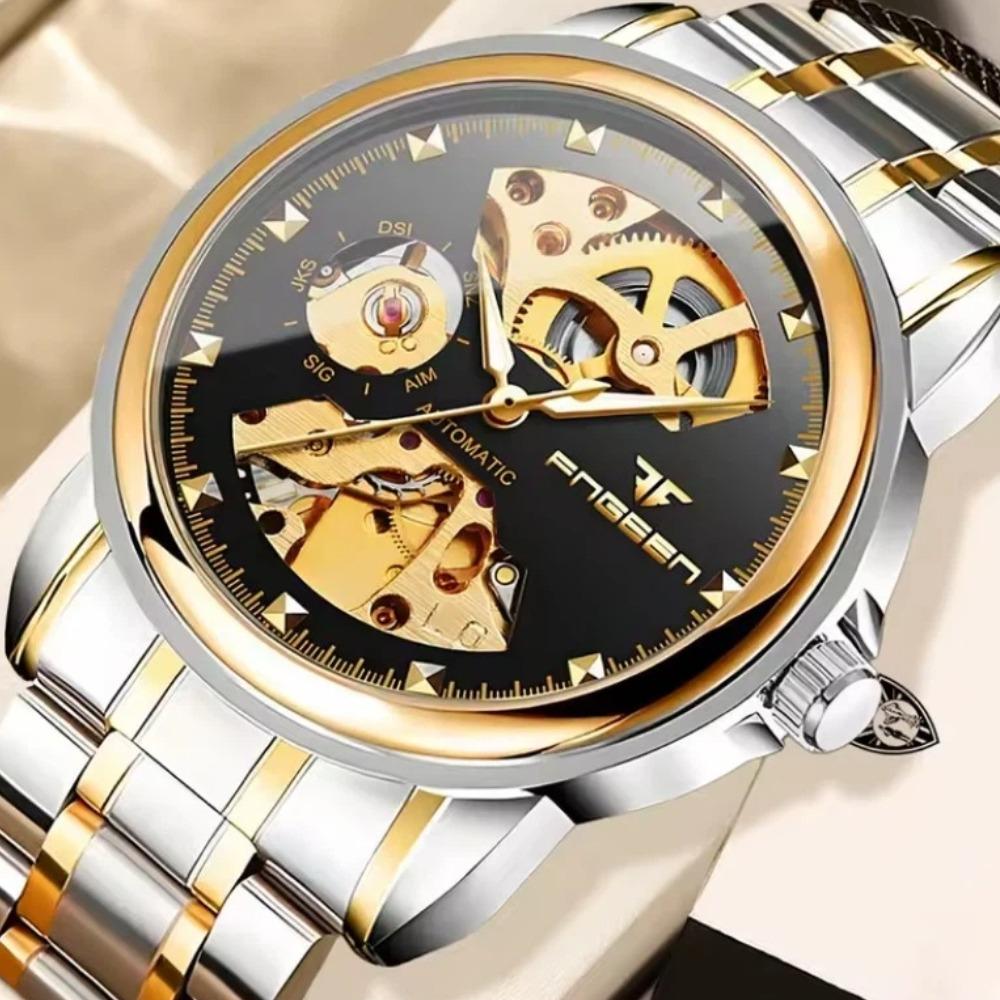 Top Luxury Golden Full Stainless Steel Men Aautomatic Mechanical Watch Business Hollow Men's Watches Waterproof Mechanical Gifts