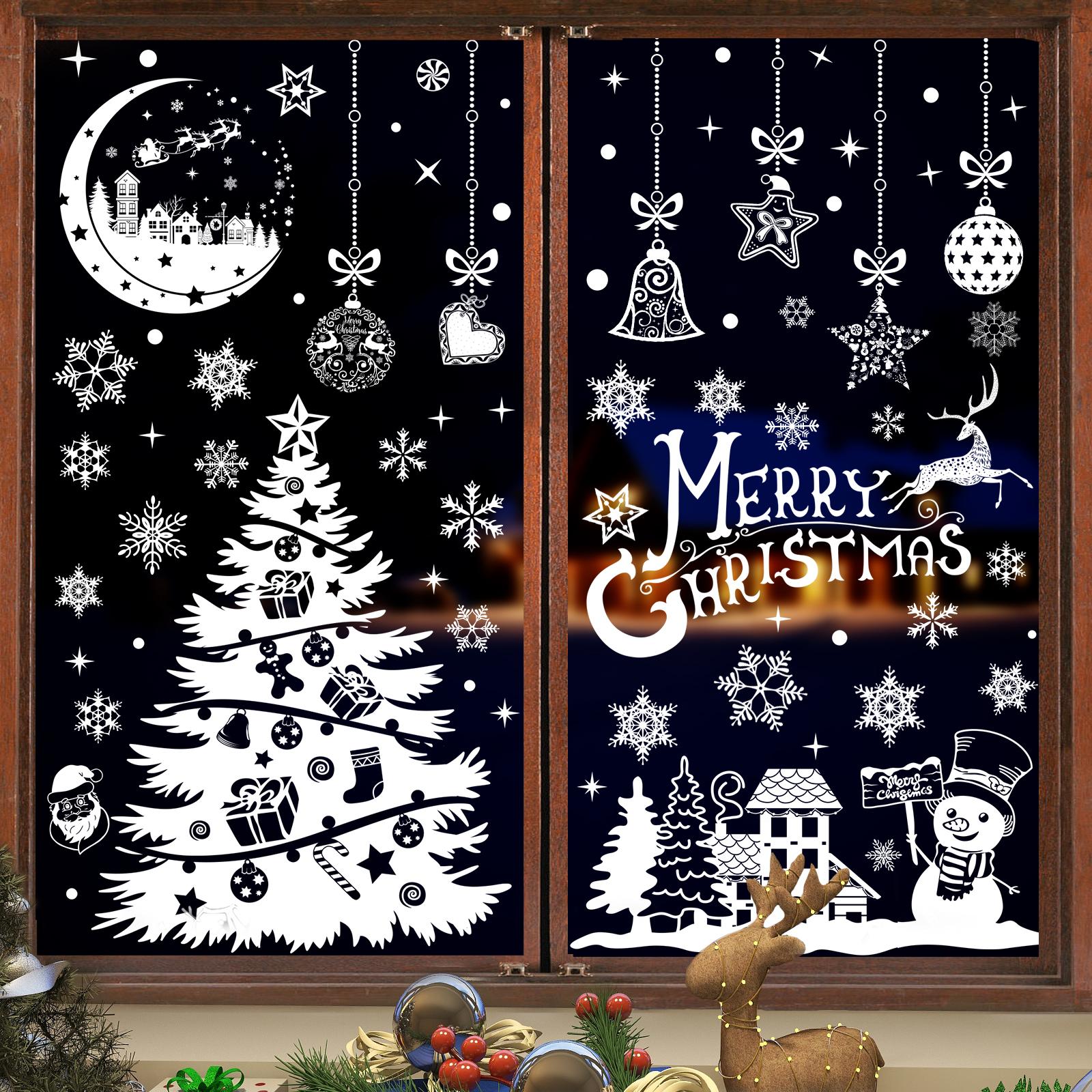 

Nepfaivy Weihnachten Fensterbilder Selbstklebend 202PCS Wiederverwendbare Statische Schneeflocken Fensterdeko 9 Bogen 20*30cm белый