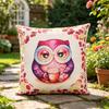 Cute Autumn Owl Throw Pillow Cover, Fall Watercolor Linen Cushion Cover for Seasonal Home Decor