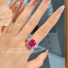 Luxury Open Ring with Simulated Ruby Vintage Cushion Cut Red Corundum High Carbon Diamond Ring for Women