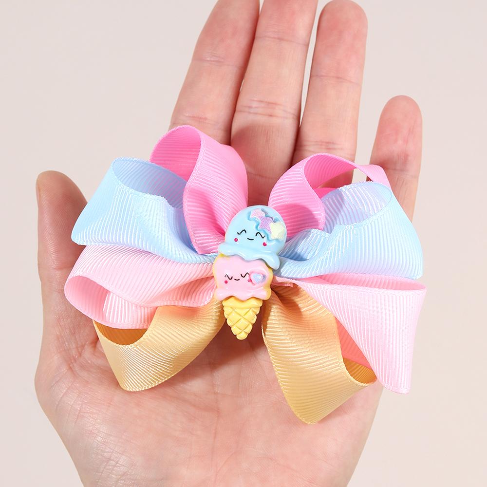 2Pcs Trendy Cartoon Ice Cream Hair Clips For Children Sweet Color-blocked Ribbon Hairpins Girls New Daliy Headwear Accessories