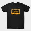 Men Black Print T-shirt Orange Cassette Tape No-Cut Transfer Paper Print Cotton Tshirt