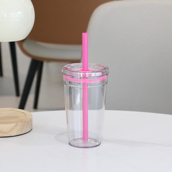 Water Cup with Lid And Straw 450ML BPA-Free Reusable Iced Coffee Cup Clear Plastic Drinkware for Tea Smoothies