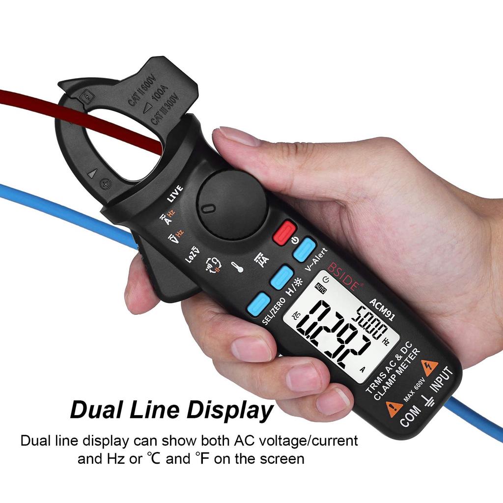 BSIDE DC Current Clamp Meter 1mA Resolution True RMS Auto-Ranging 6000 Count Tester Voltage Current Resistance Frequency Temperature Capacitance Meter