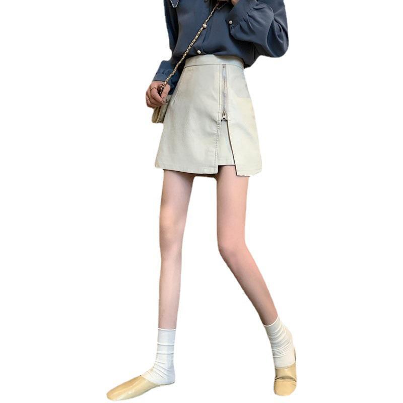 Women's High-Waisted PU Leather A-Line Zipper Mini Skirt