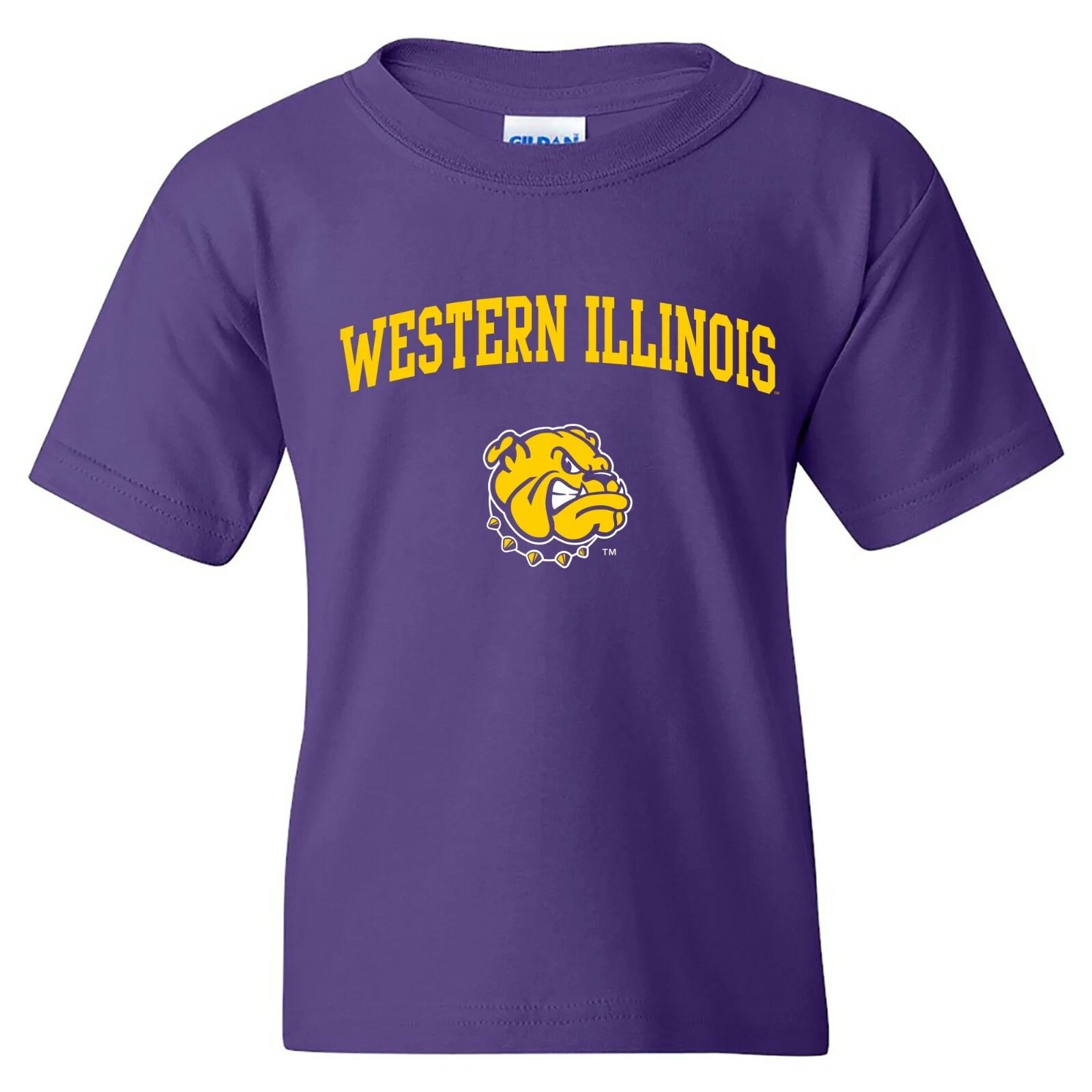 Western Illinois Leathernecks Arch Logo Licensed Unisex Youth T-Shirt - Purple 2XL