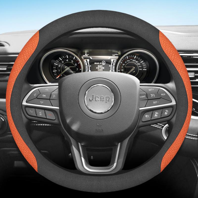 Leather Car Steering Wheel Cover for Jeep Grand Cherokee Wrangler Compass Avenger Renegade 2012 - 2023 2024 2025 Accessories