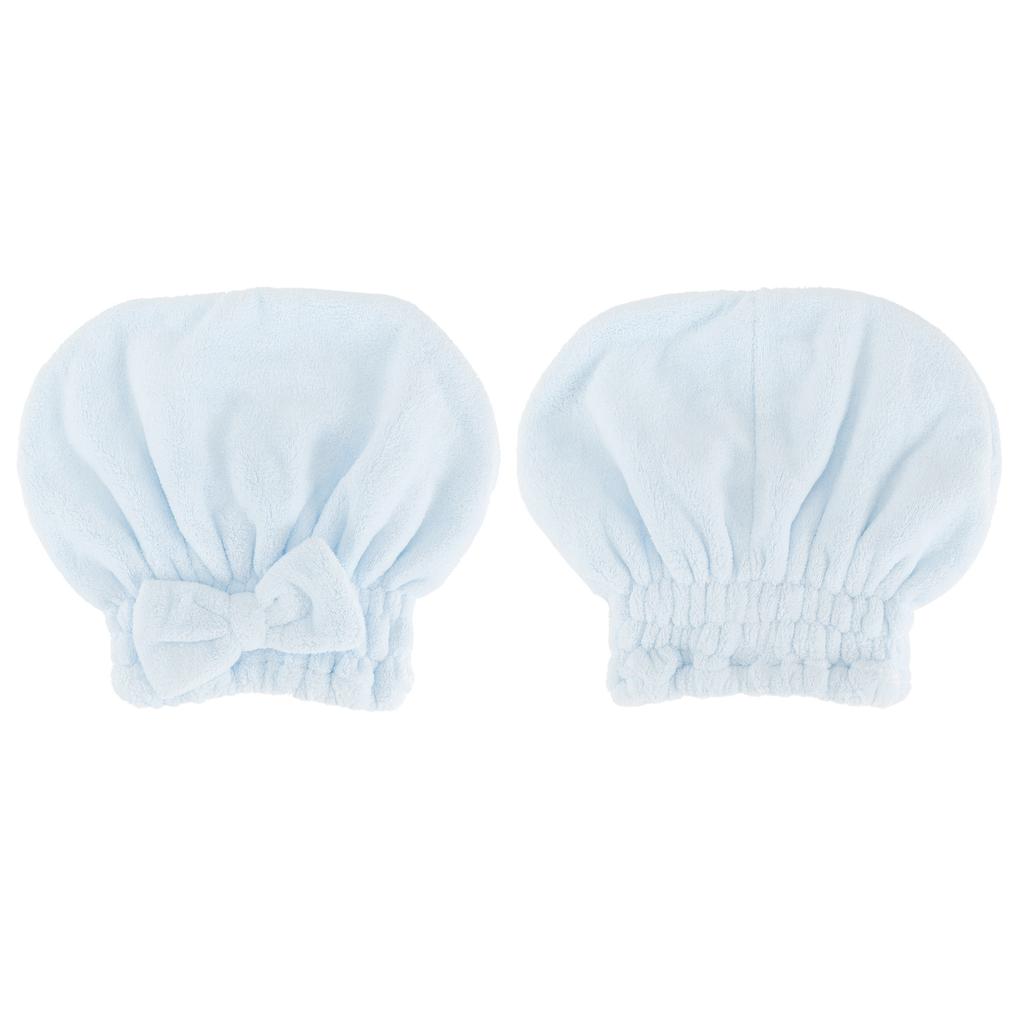 2PCS Coral Fleece Hair Drying Towels Absorbent Rapid Drying Thickening Hair Wrap HatBlue
