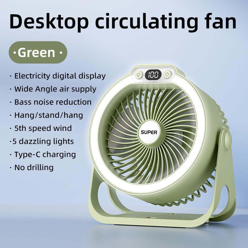 K8 air light circulation fan with 5 levels of wind speed and light adjustment, USB silent, bedroom, camping, multi-purpose