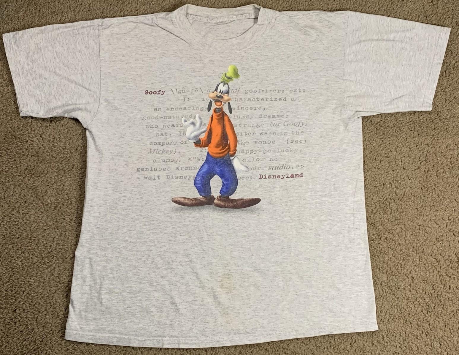 Walt Disney Mens Large Gray Short Sleeve Shirt Goofy VTG 90s Qoute Retro Cartoon M