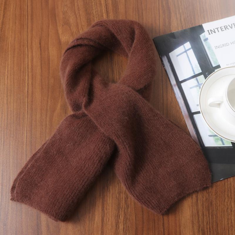 Knitted 100% Wool Cross-Perforated Scarf For Women Winter Soft Solid Fashion Neck Warmer Elegant All Match Decoration Scarves
