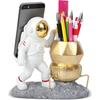 Astronaut Pen Pencil Holder with Phone Stand Resin Spaceman Pencil Holder Desk Pen Holder Organizer Decorative Accessories Suitable Office Classroom