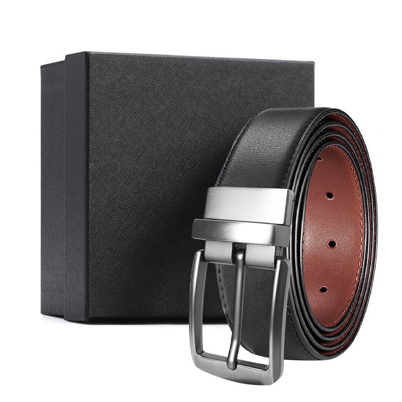 eather in uckle Belt en's Belt ift Box owhide Men's Business Casual Jeans ouble-ided Simple Belt