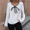 Women Cross-border Long Sleeve Pullover Bow Solid Color Bundle Round Collar Shirt