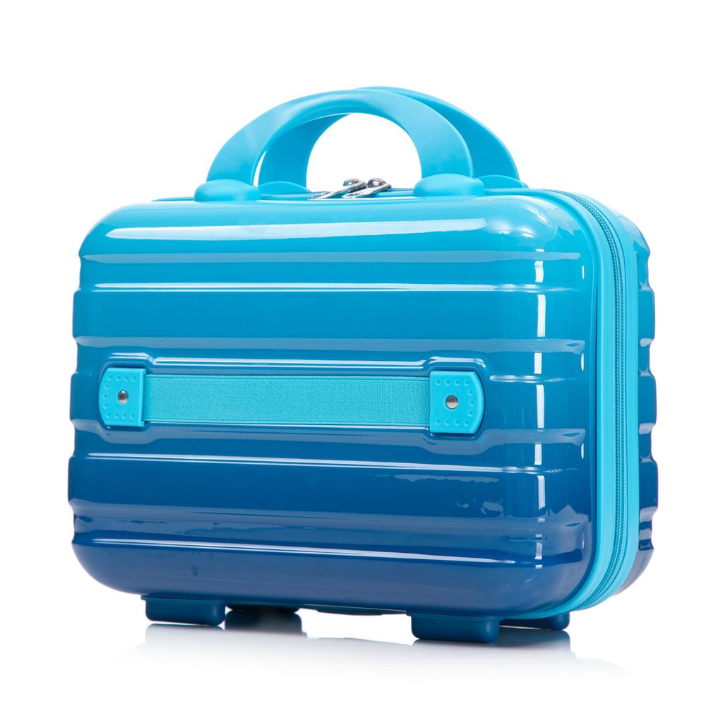 14"/20"/24"/28" 4-Piece PC Spinner Suitcase Set - Large Medium Small Sizes - Integrated Combination Lock & 14" Cosmetic Bag (Blue)