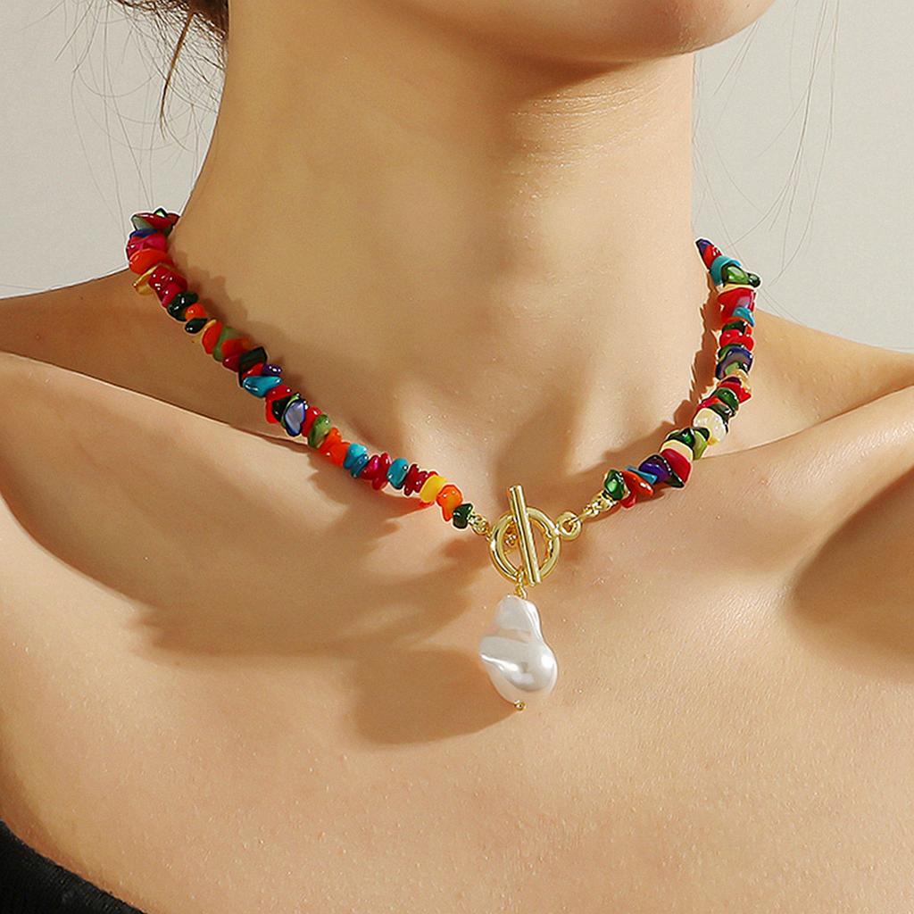 Necklace for Women Necklace Bohemian Colorful Gravel Ins Necklace Women Natural Stone Necklace Summer Jewelry Beautiful Elegant Necklace for Her