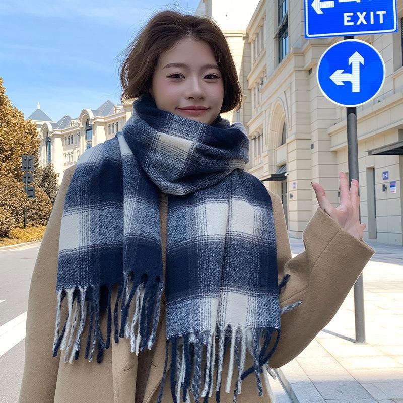 2025 Korean imitation cashmere scarf women's autumn and winter high-end warm shawl cute versatile plaid scarf