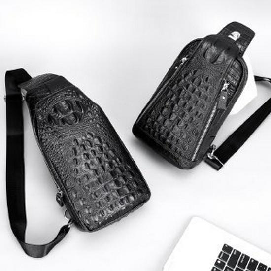 

2023 Модная мужская сумка-кроссбоди из натуральной кожи с тиснением под крокодила One Size чёрный